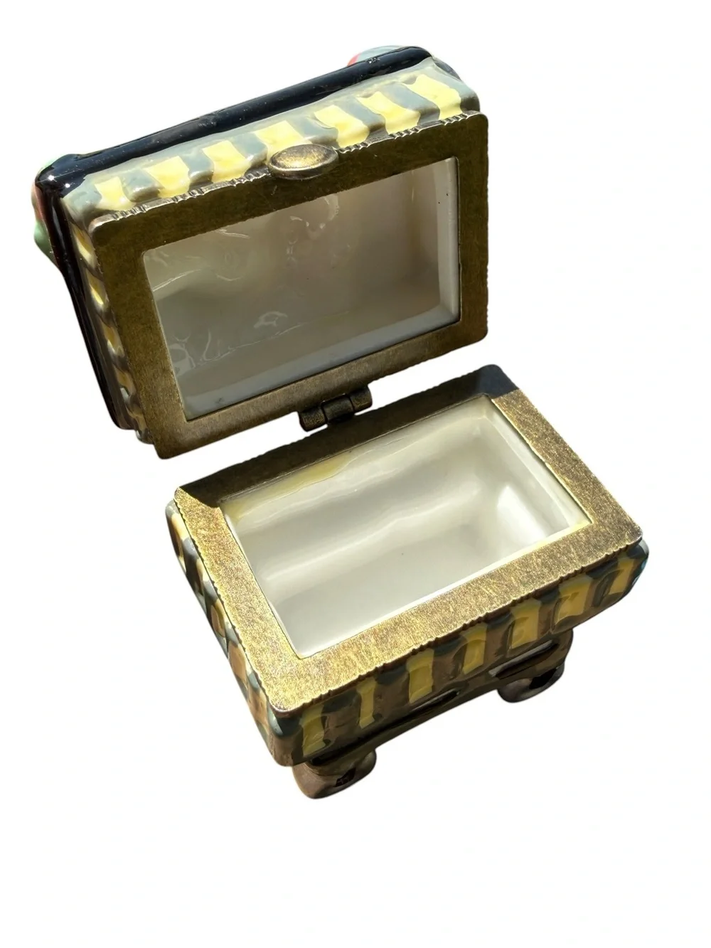 Vintage Grocery Shopping Cart Trinket Box Porcelain Keepsake Miniature Market 4”